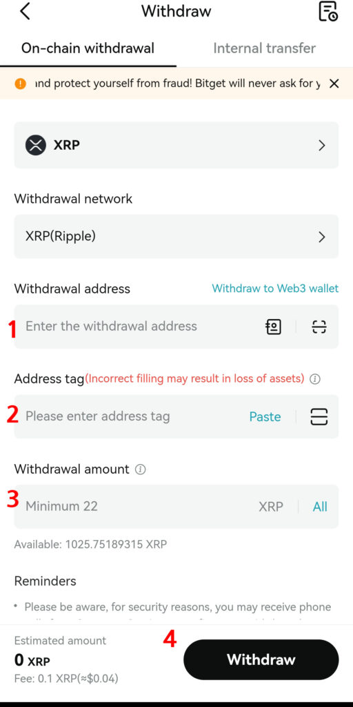 On-chain withdrawal