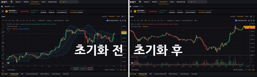 바이비트 차트 초기화 전후