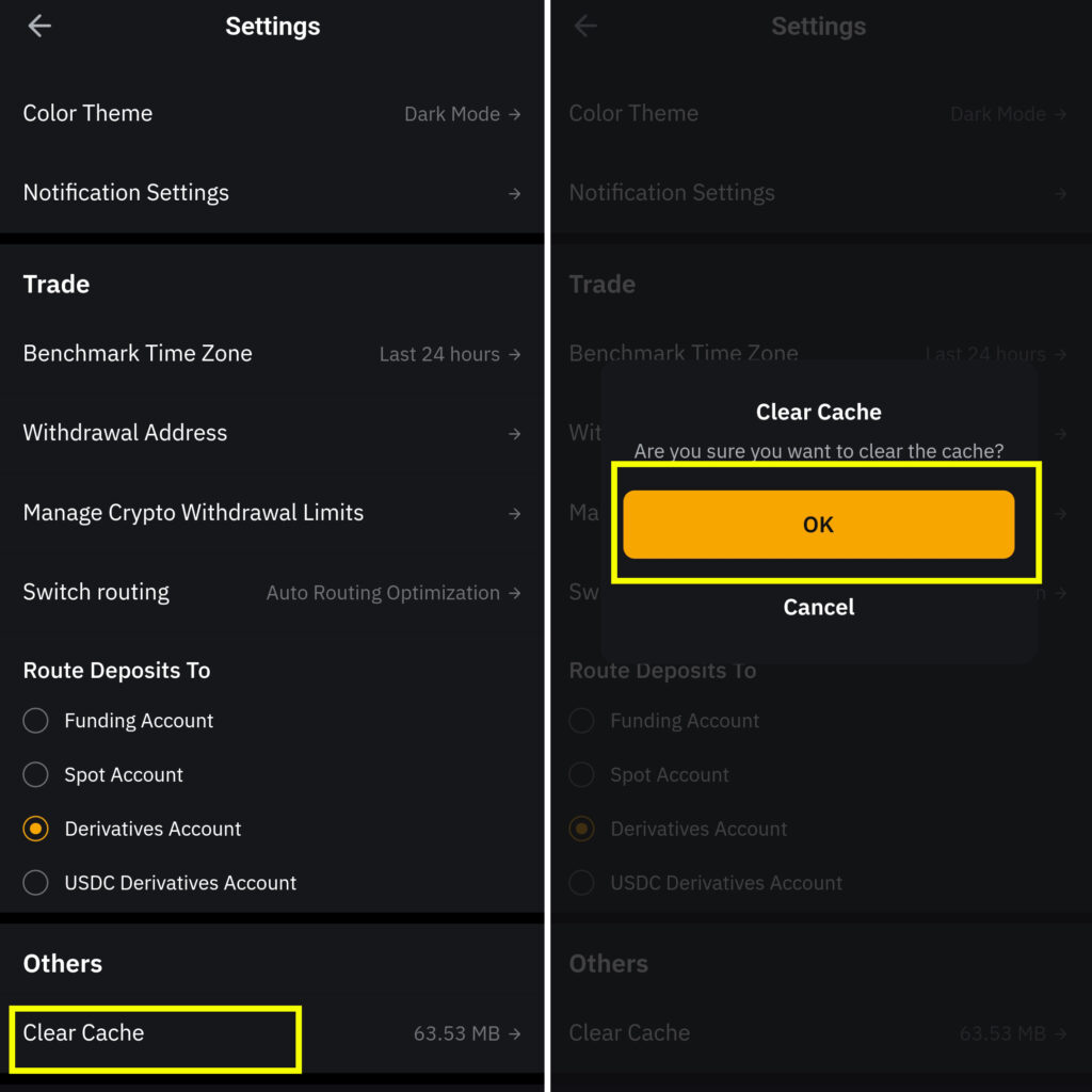 BYBIT clear cache