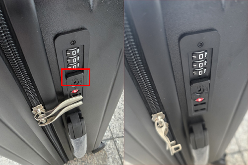 여행 캐리어 자크는 버튼을 살짝 누르세요.
