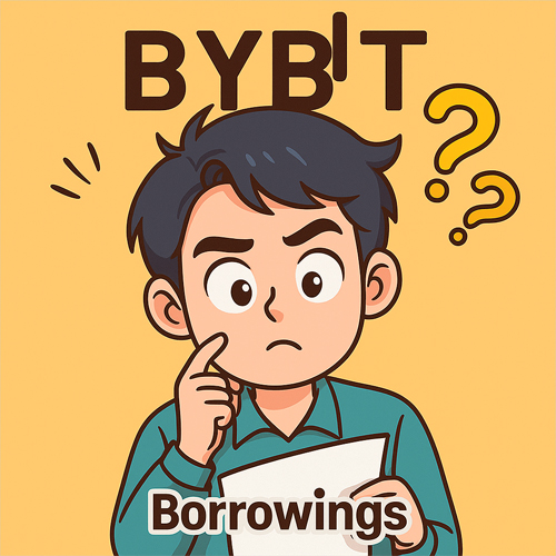바이비트 Borrowings 내역을 보고 혼란스러워하는 캐릭터 일러스트, 자동차입 개념을 설명하는 블로그용 이미지